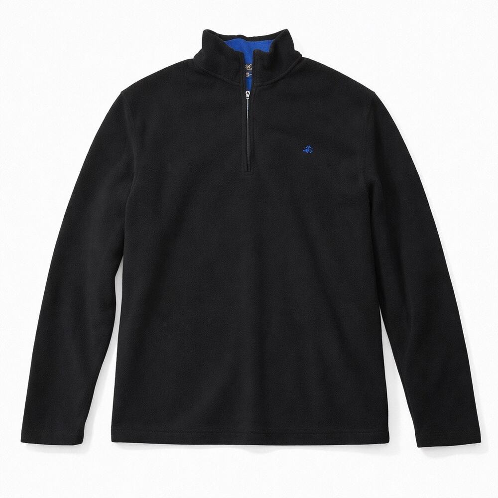 Brooks Brothers quarter zip pull over in black with blue accents. Men’s XXL